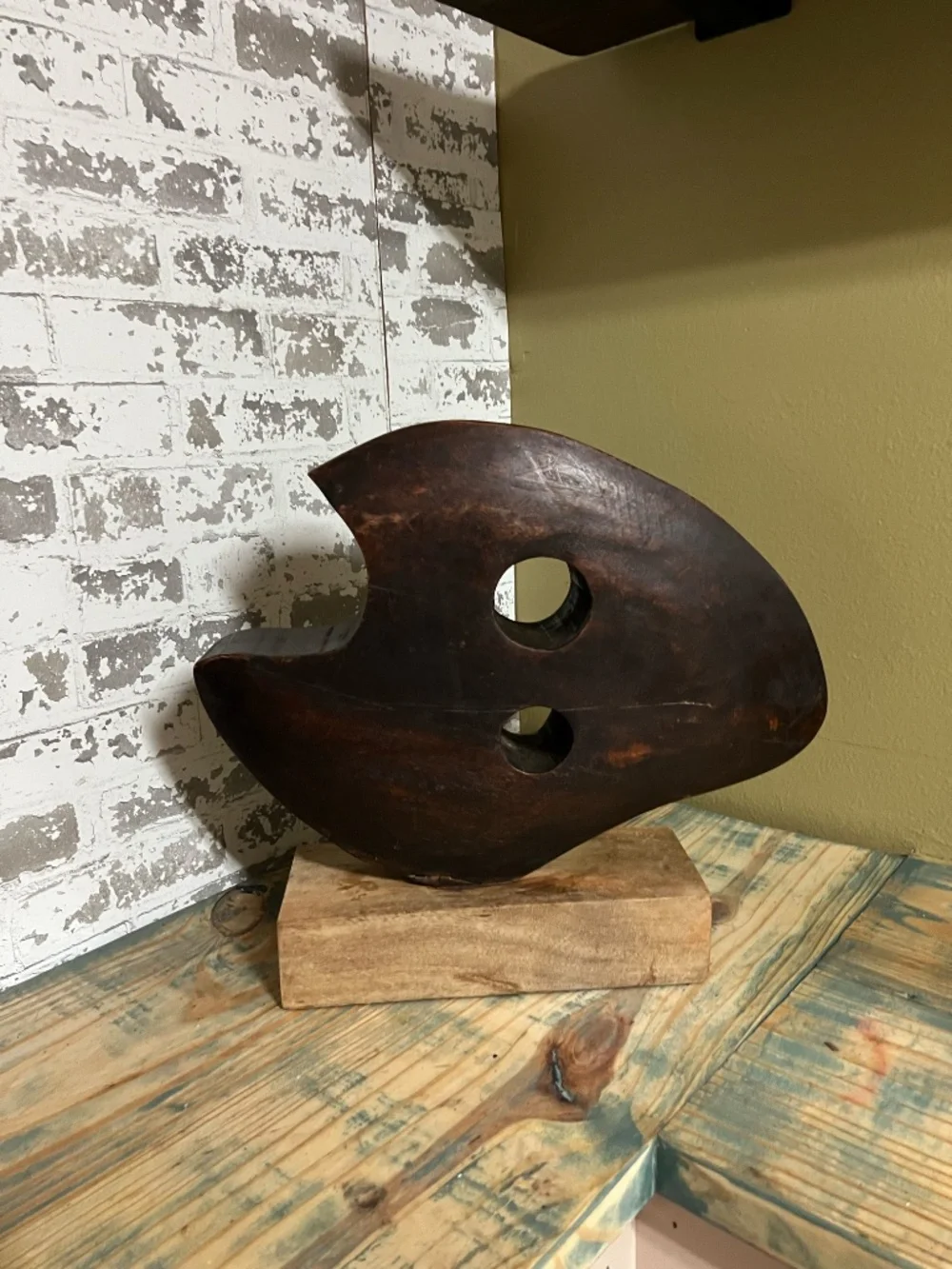 Handmade Solid Teak Wood Abstract Art Centerpiece